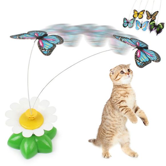 Jouet pour Animal Domestique Chat Electrique Papillon Dansant Autour d'une Fleur en Plastique - Vert 