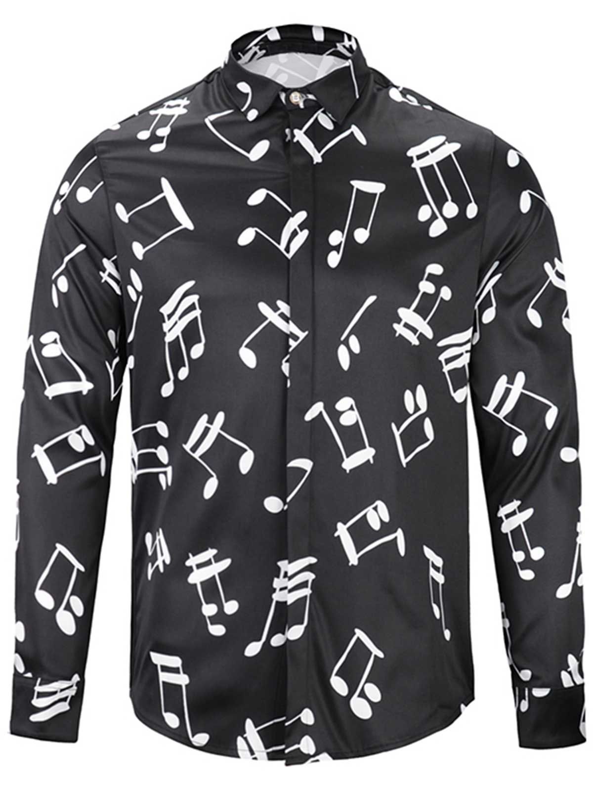 [17% OFF] 2021 Musical Note Print Long Sleeve Shirt In BLACK | DressLily