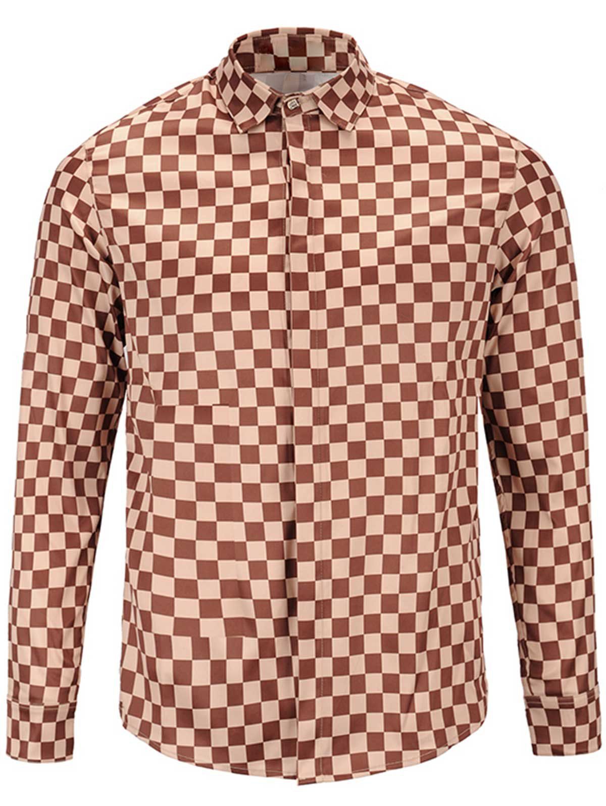 

Cover Placket Long Sleeve Vintage Checked Shirt, Earthy