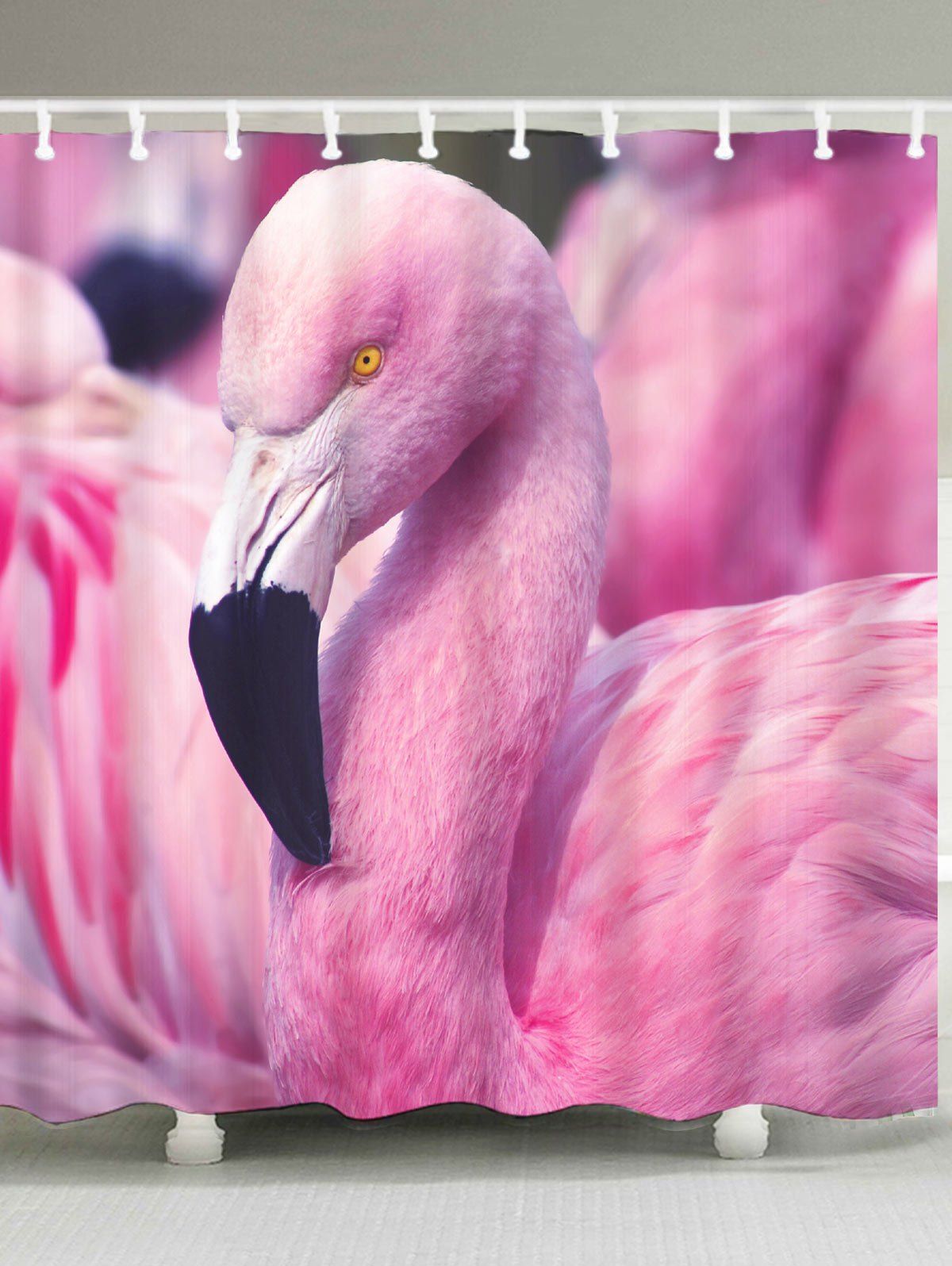 

Flamingo Print Bathroom Waterproof Shower Curtain, Pink