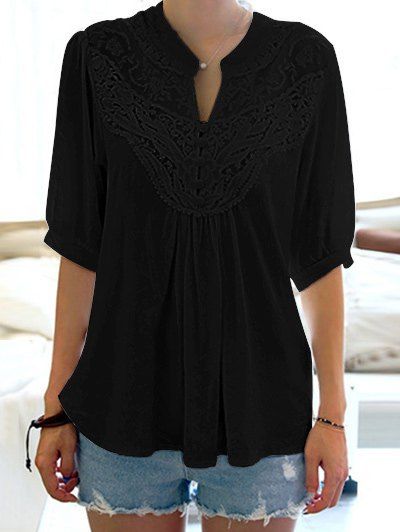 

Half Sleeve Lace Splicing Blouse, Black