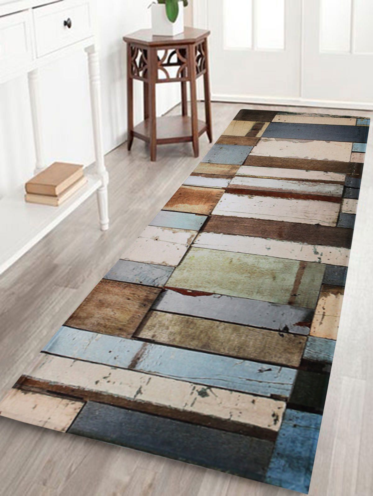 

Coral Fleece Vintage Woodgrain Home Entrance Mat, Colormix