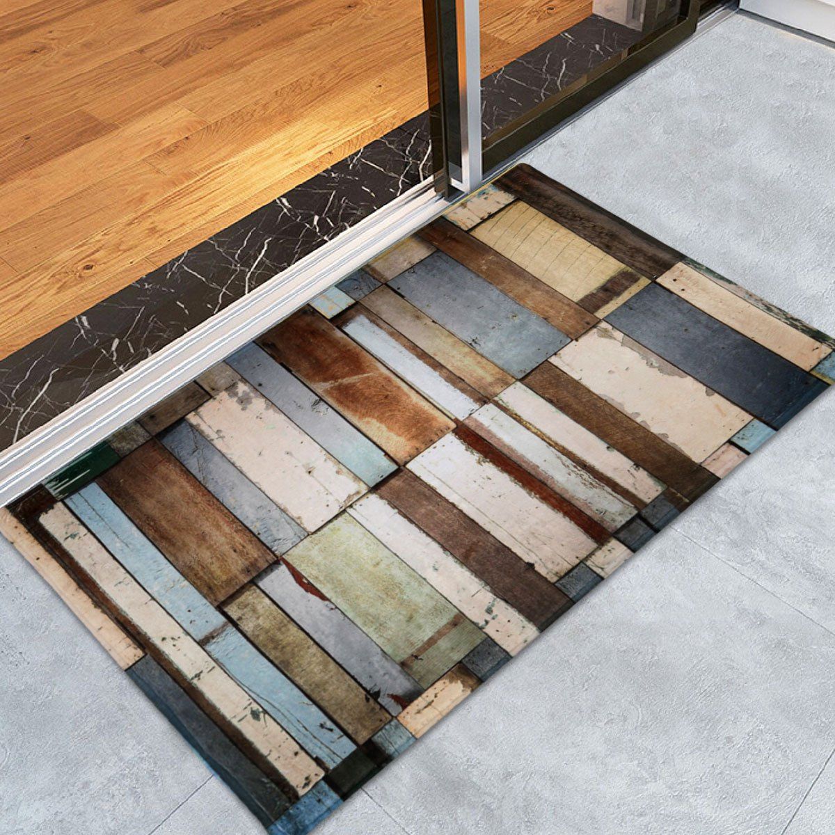 

Coral Fleece Vintage Woodgrain Home Entrance Mat, Colormix
