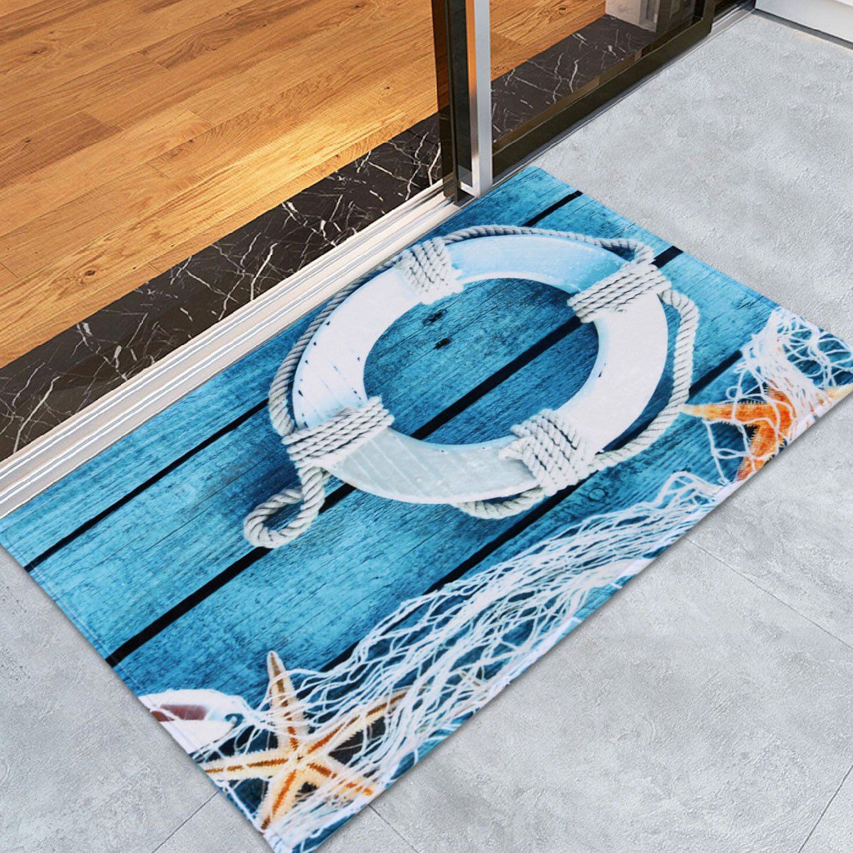 

Vintage Coral Velvet Starfish Buoy Floor Mat, Lake blue