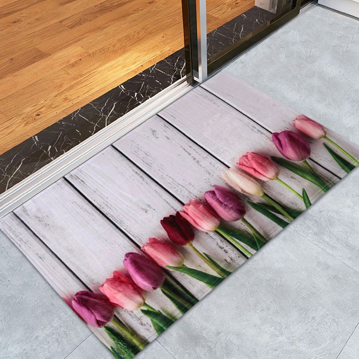 

Plank Lily Non-Slip Coral Velvet Bathroom Rug, Grey white