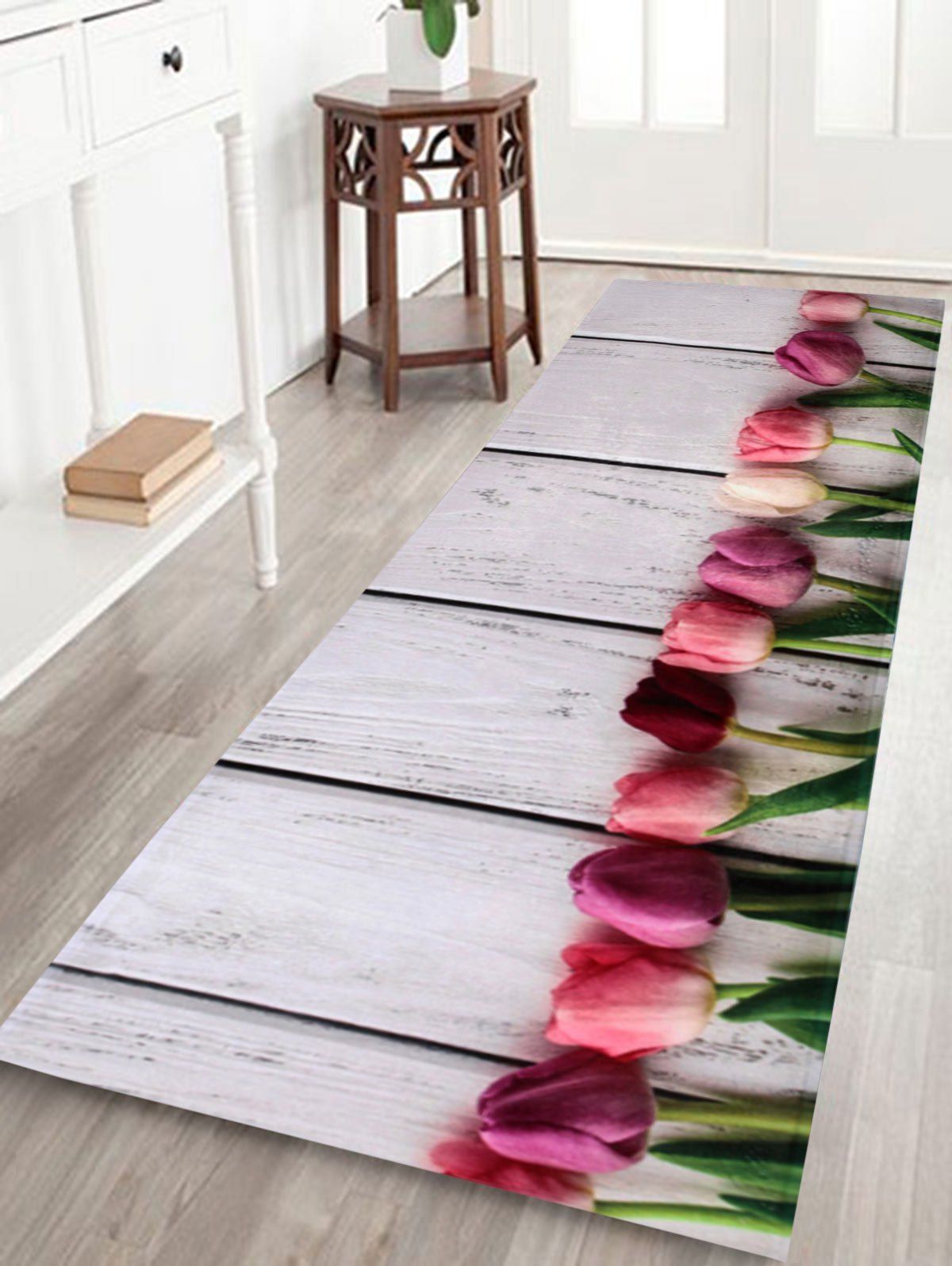 

Plank Lily Non-Slip Coral Velvet Bathroom Rug, Grey white