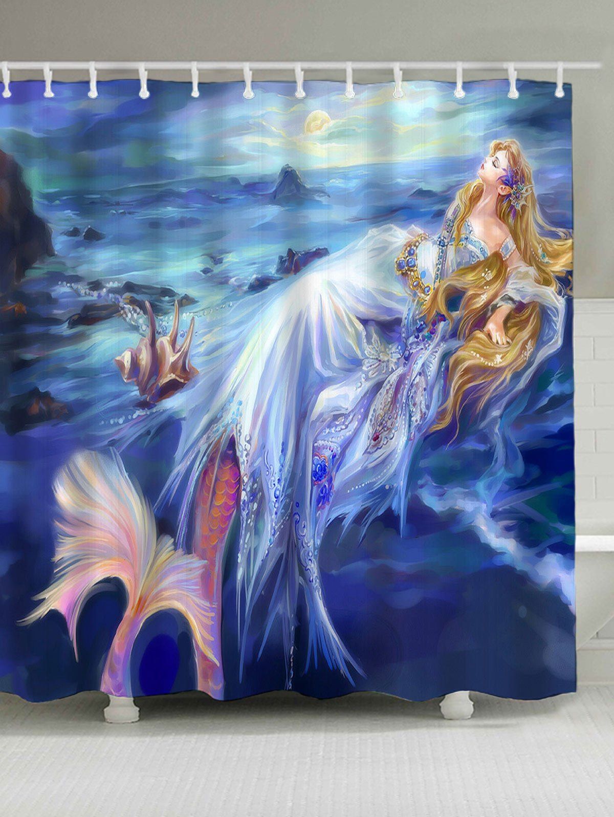 [17 OFF] 2021 Waterproof Mermaid Pattern Shower Curtain In BLUE