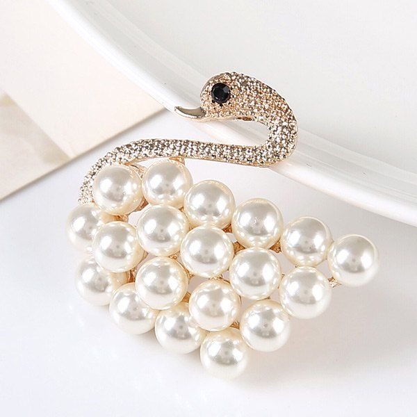

Artificial Pearl Rhinestone Goose Brooch, Golden