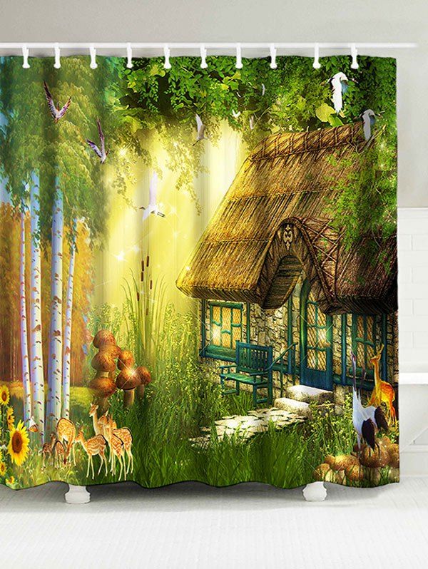 

Waterproof Fabric Forest House Shower Curtain, Green