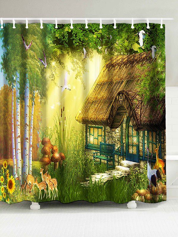 

Waterproof Fabric Forest House Shower Curtain, Green