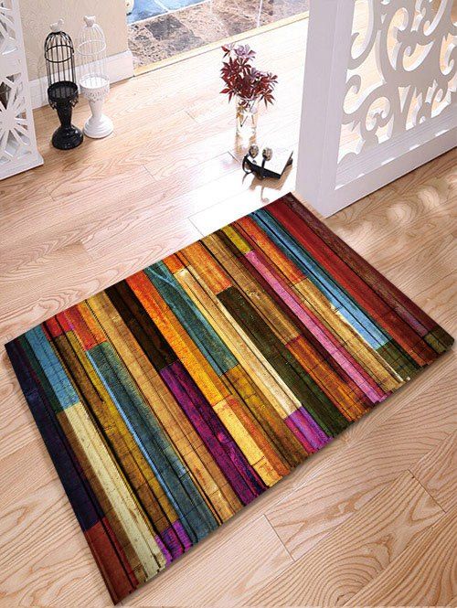 

Colorful Stripes Wood Grain Flannel Bath Rug