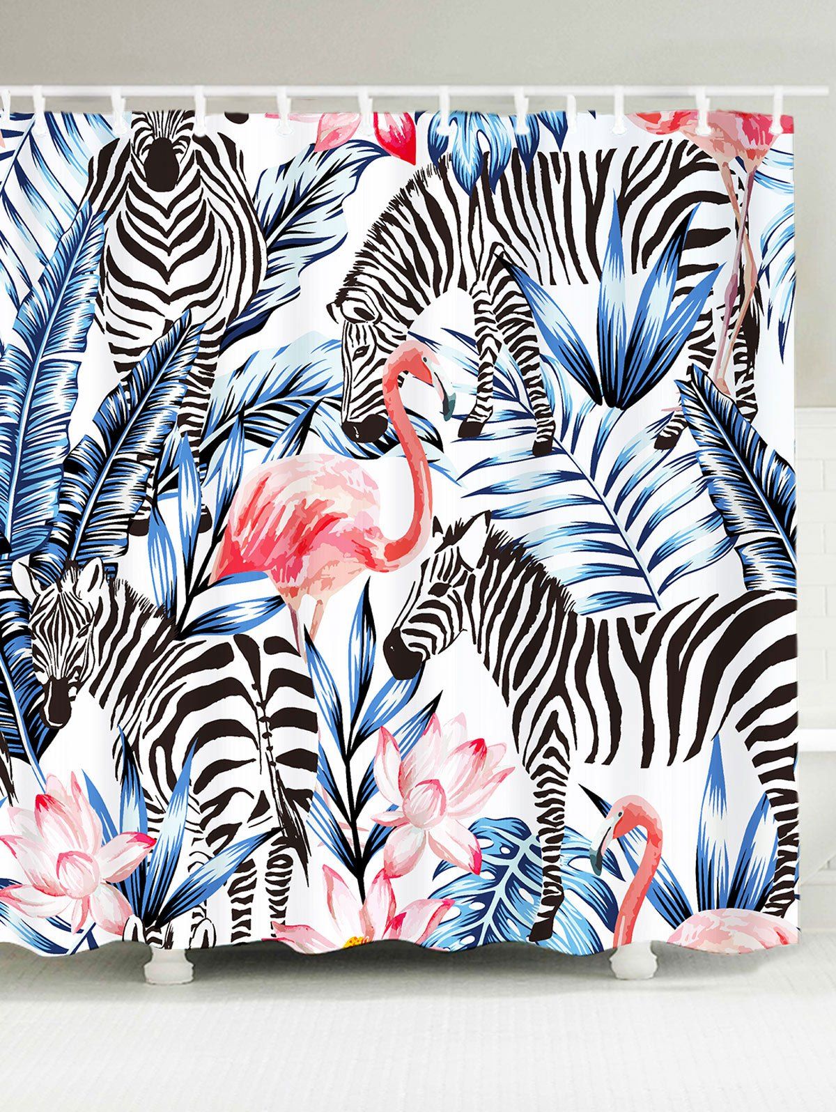 

Zebra Flamingo Floral Waterproof Bath Curtain, Colormix