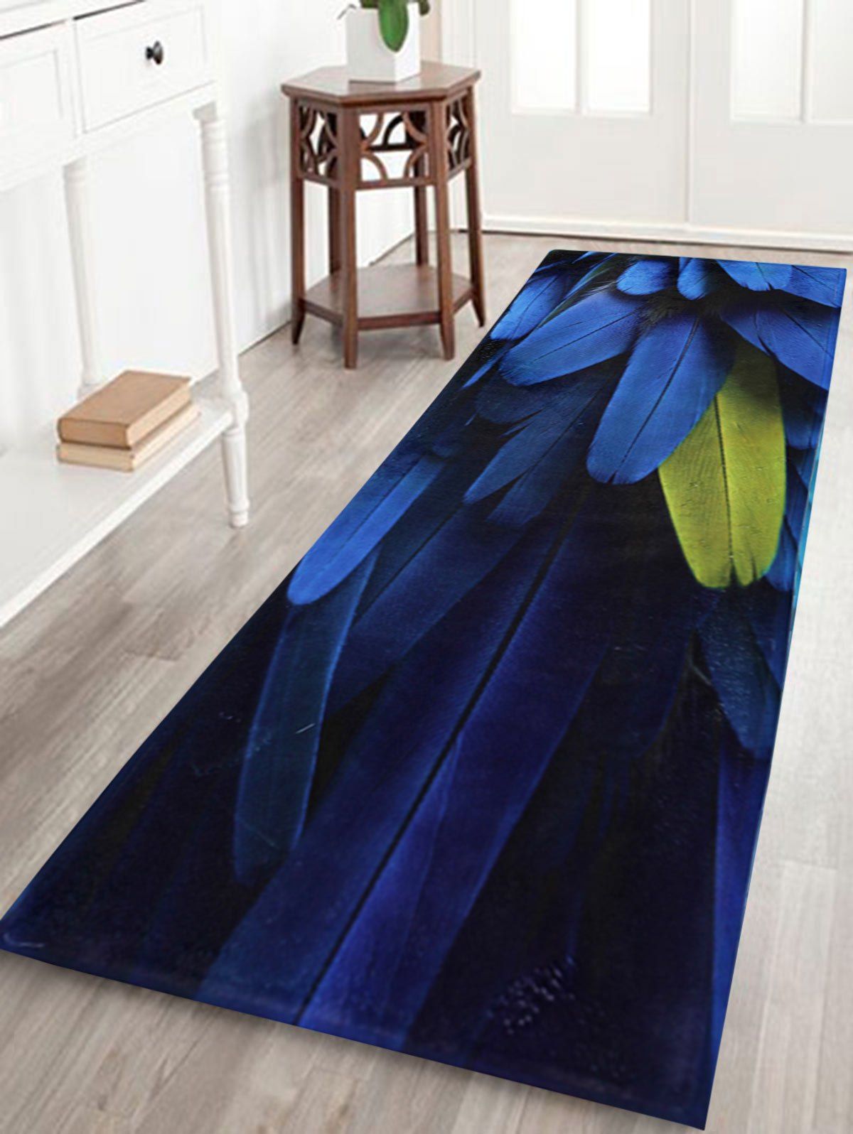 

Coral Velvet Feather Pattern Antislip Area Rug, Deep blue