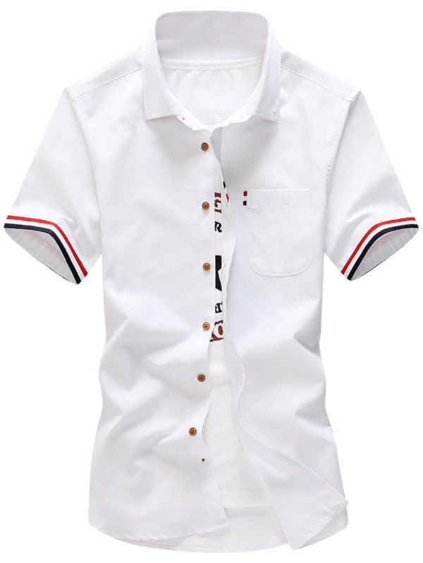 

Striped Trim Pocket Button Down Shirt, White