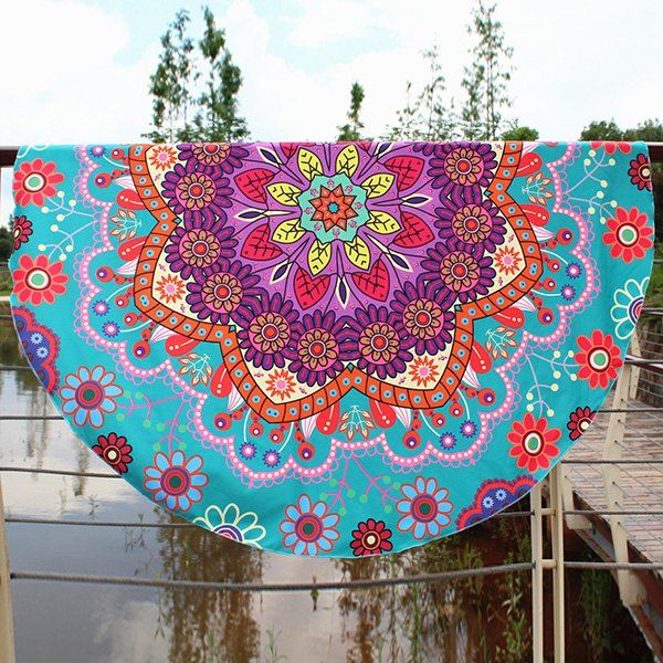 

Boho Floral Printing Round Beach Throw, Cyan