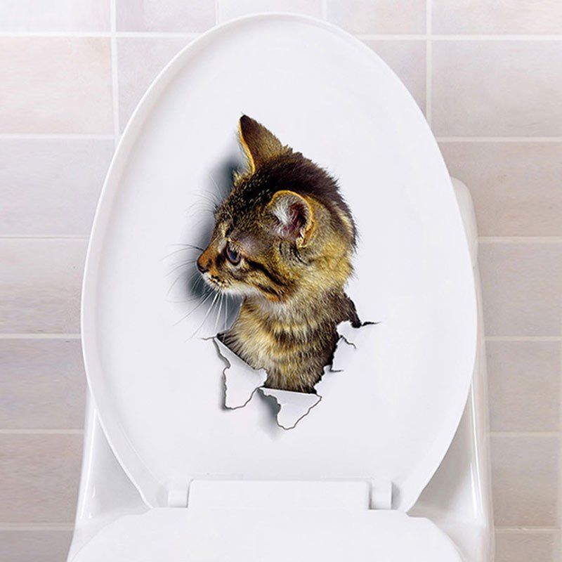 

3D Hole View Cat Wall Stickers, Greyish brown