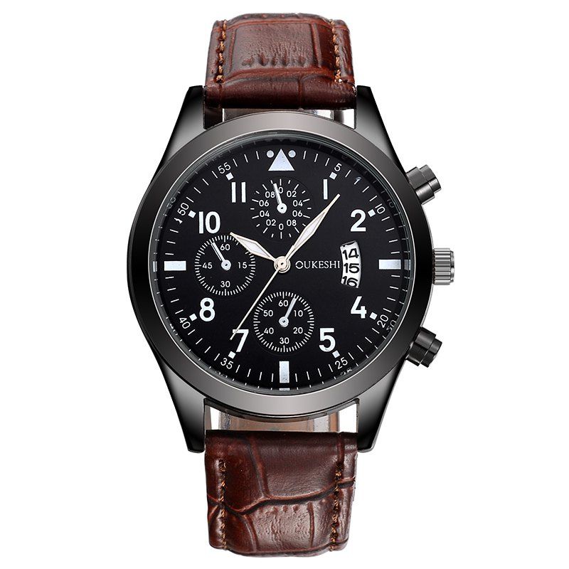

OUKESHI Date Faux Leather Watch, Brown
