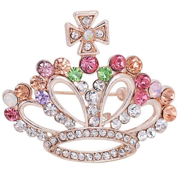 

Hollow Out Crown Shape Rhinestone Inlay Brooch, Red