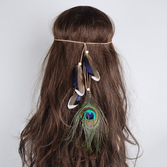 Accessoire pour Cheveux Plume de Paon Style Indien Bohémien - Vert 