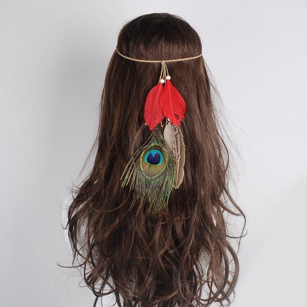 

Charm Indian Peacock Feather Headwear, Red