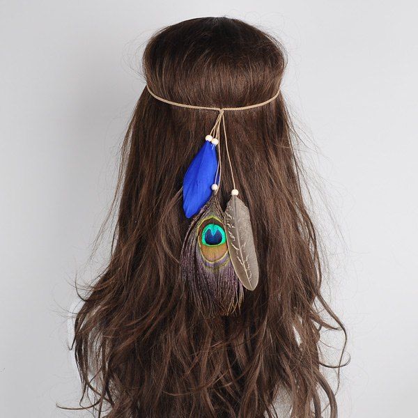 

Charm Indian Peacock Feather Headwear, Blue