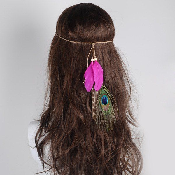 

Charm Indian Peacock Feather Headwear, Pink