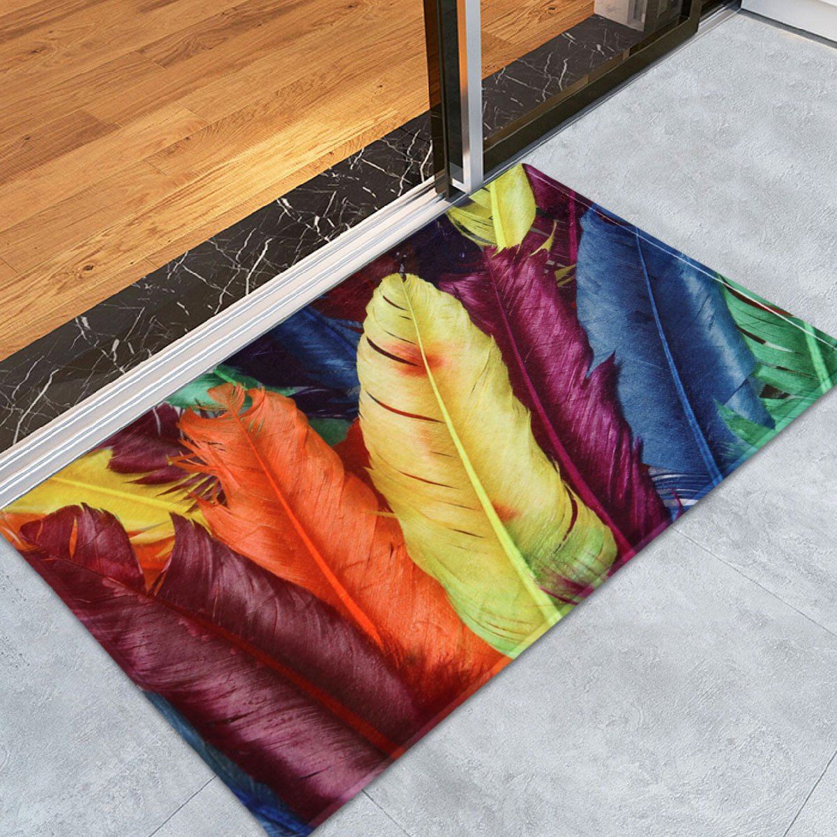 

Colorful Feather Coral Fleece Floor Mat, Colormix
