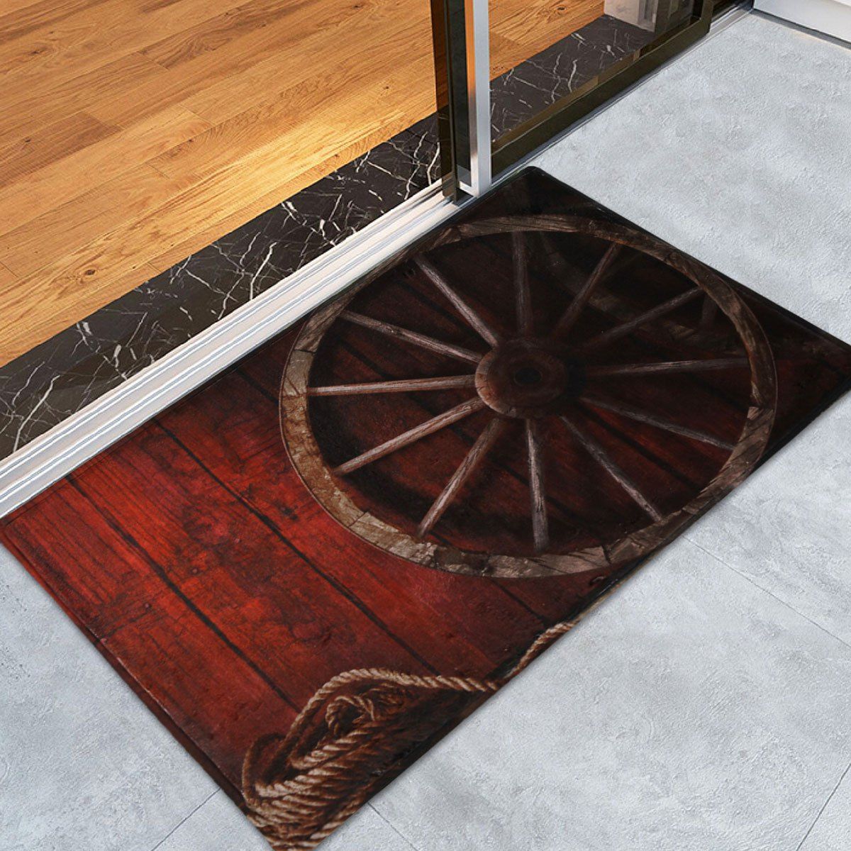 

Coral Fleece Water Absorption Retro Wheel Bath Rug, Dark auburn