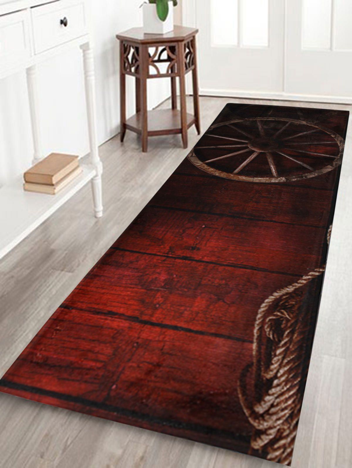 

Coral Fleece Water Absorption Retro Wheel Bath Rug, Dark auburn