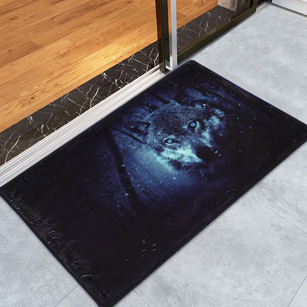 

Coral Fleece Slip Resistant Snow Wolf Area Rug, Midnight