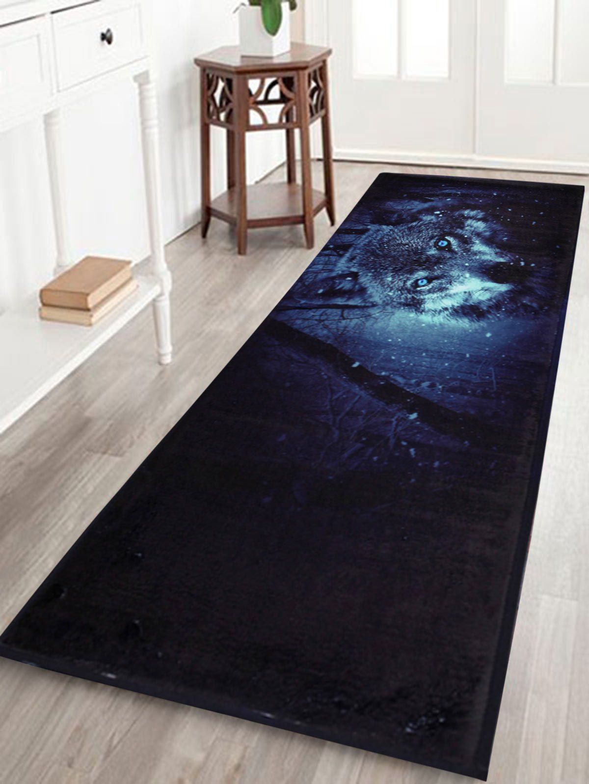 

Coral Fleece Slip Resistant Snow Wolf Area Rug, Midnight