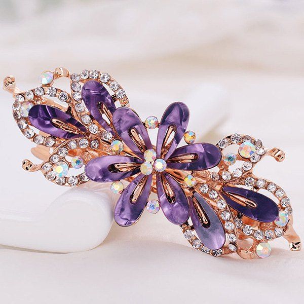 

Faux Crystal Flower Alloy Hollow Out Barrette, Purple