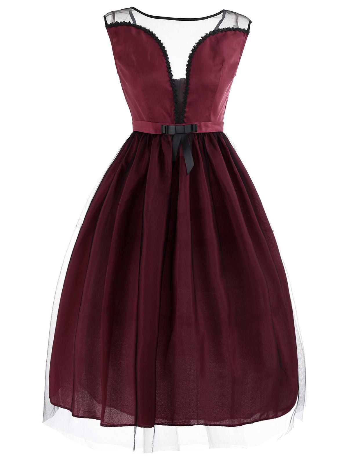 

Mesh Panel Vintage Dress, Wine red