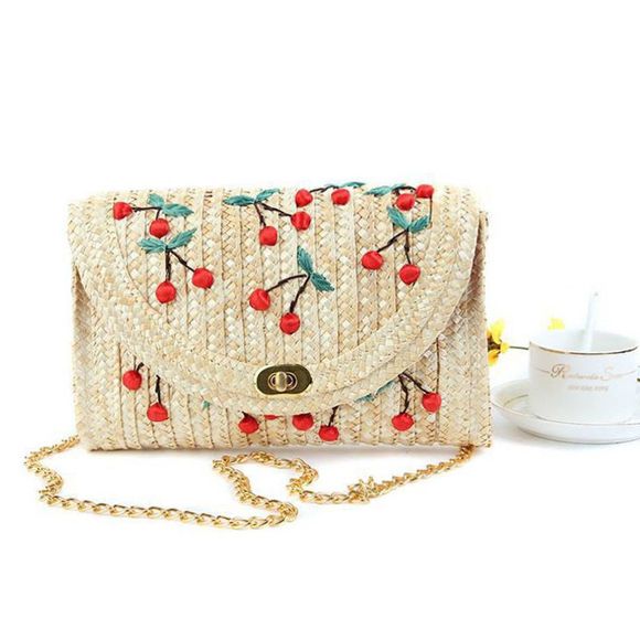 Straw Fruit Embroidered Crossbody Bag - RED 