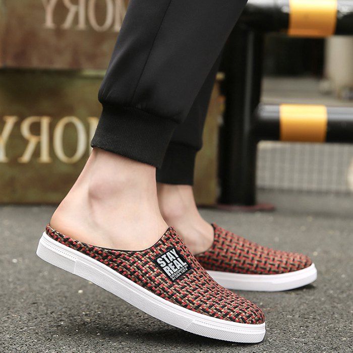 

Gien Check Pattern Letter Printed Casual Shoes, Red