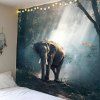 Tapisserie D'Art Mural Éléphant Dans La Fôret - Cendre W91 INCH * L71 INCH