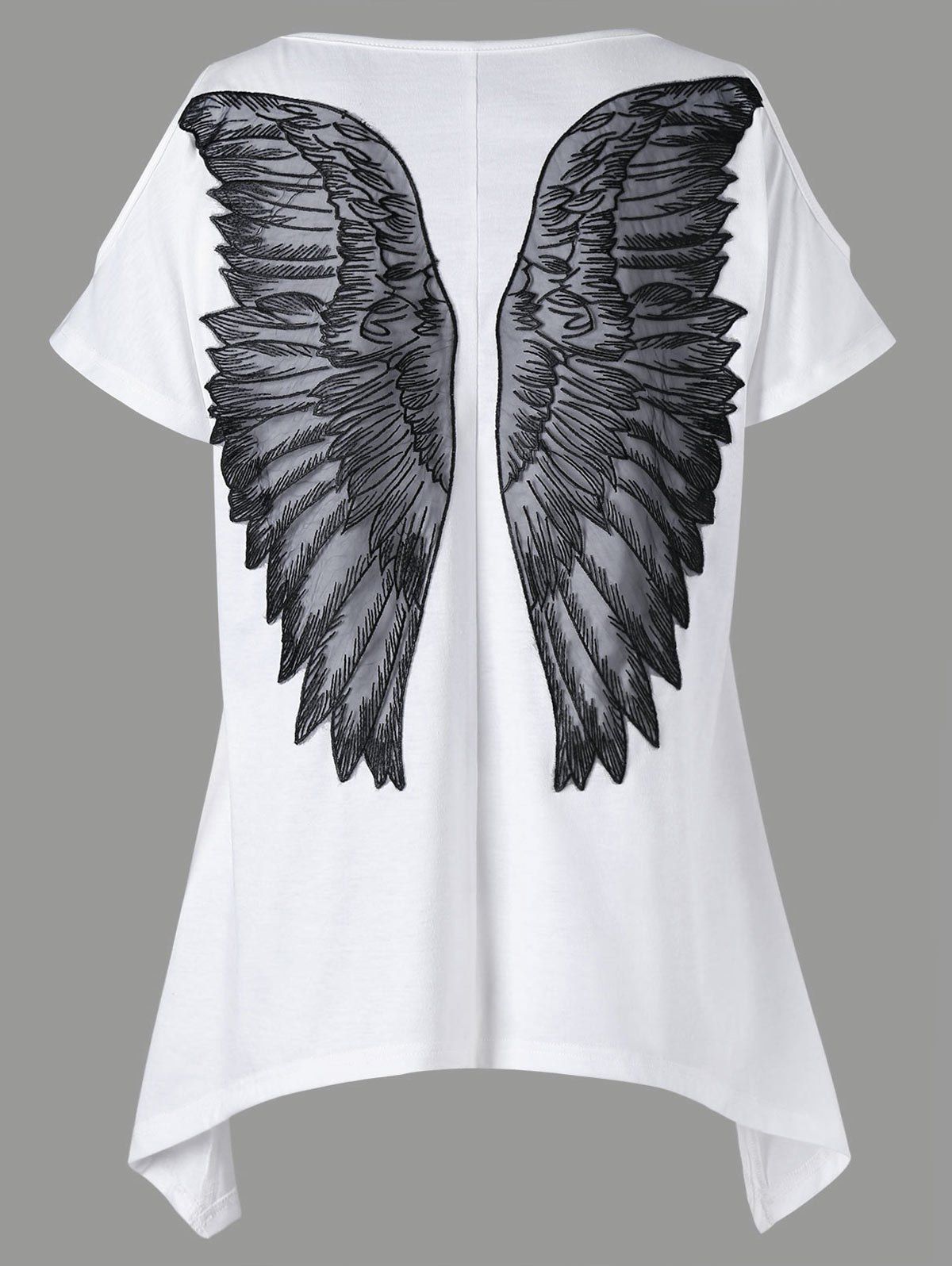 

Appliqued Wings Cold Shoulder T-shirt, White