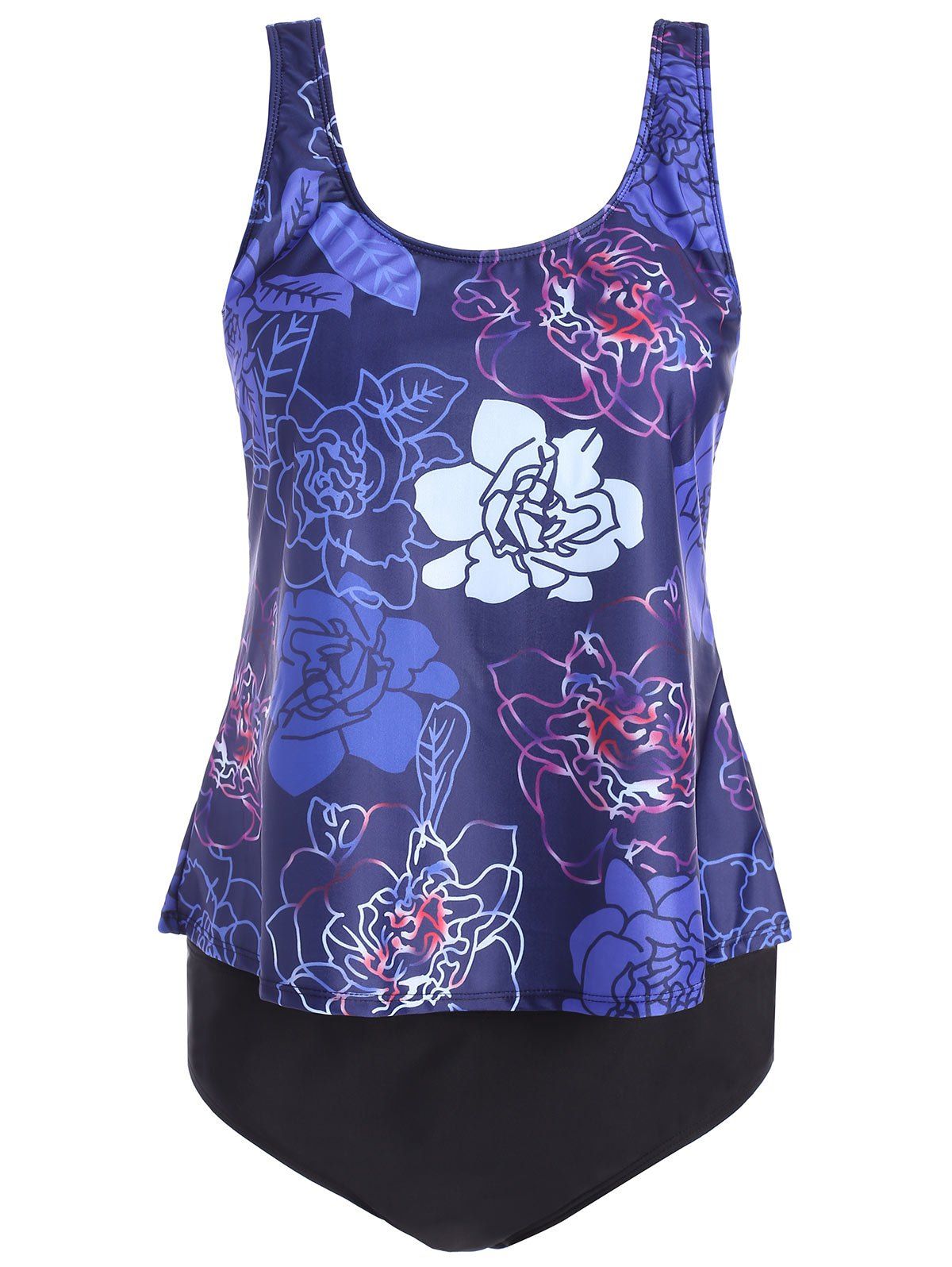 

Floral Print Padded Plus Size Bathing Suit, Purple