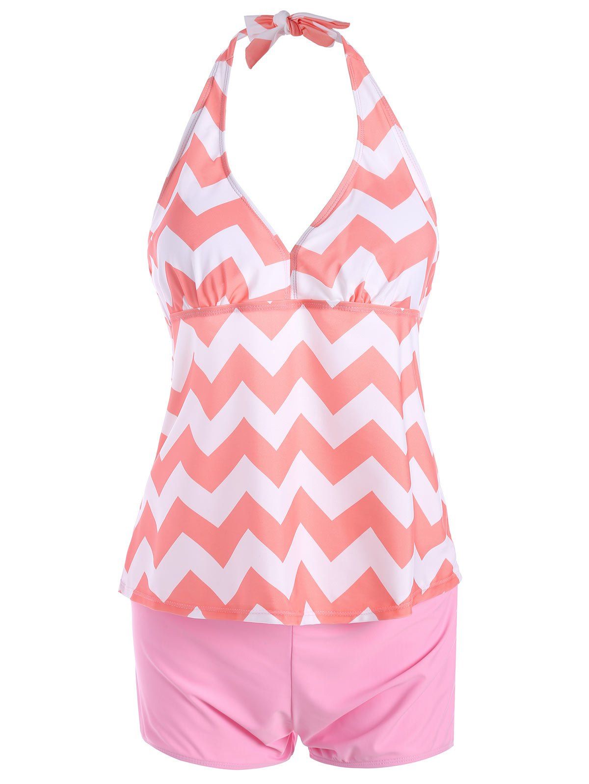 

Zig Zag Padded Halter Plus Size Tankini Set, Orangepink
