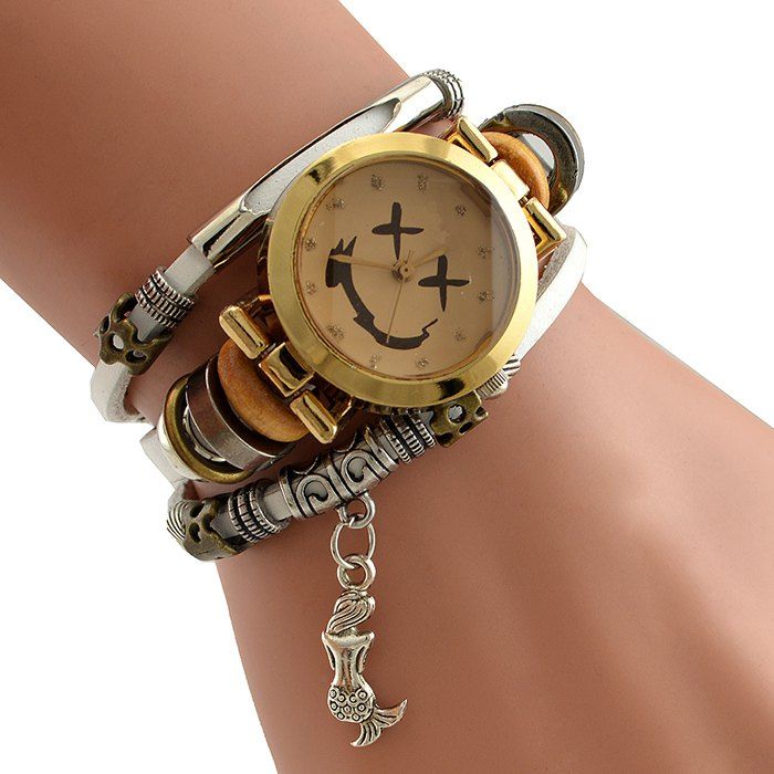 

Mermaid Faux Leather Strap Bracelet Watch, White