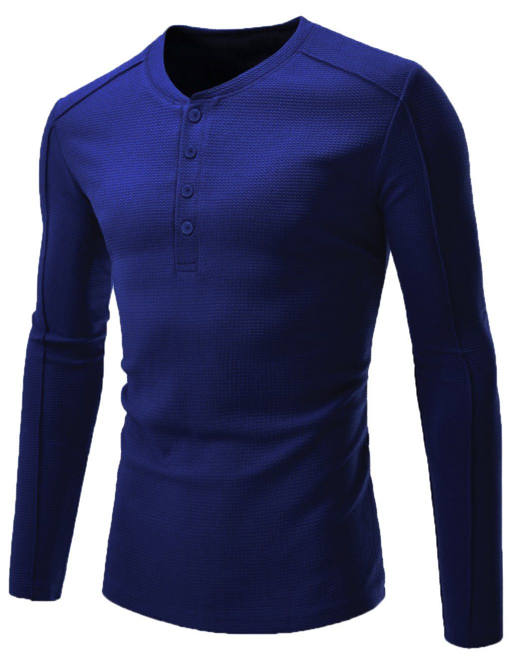 [41% OFF] 2021 Knitting Half Button Design Long Sleeve T-shirt In BLUE ...