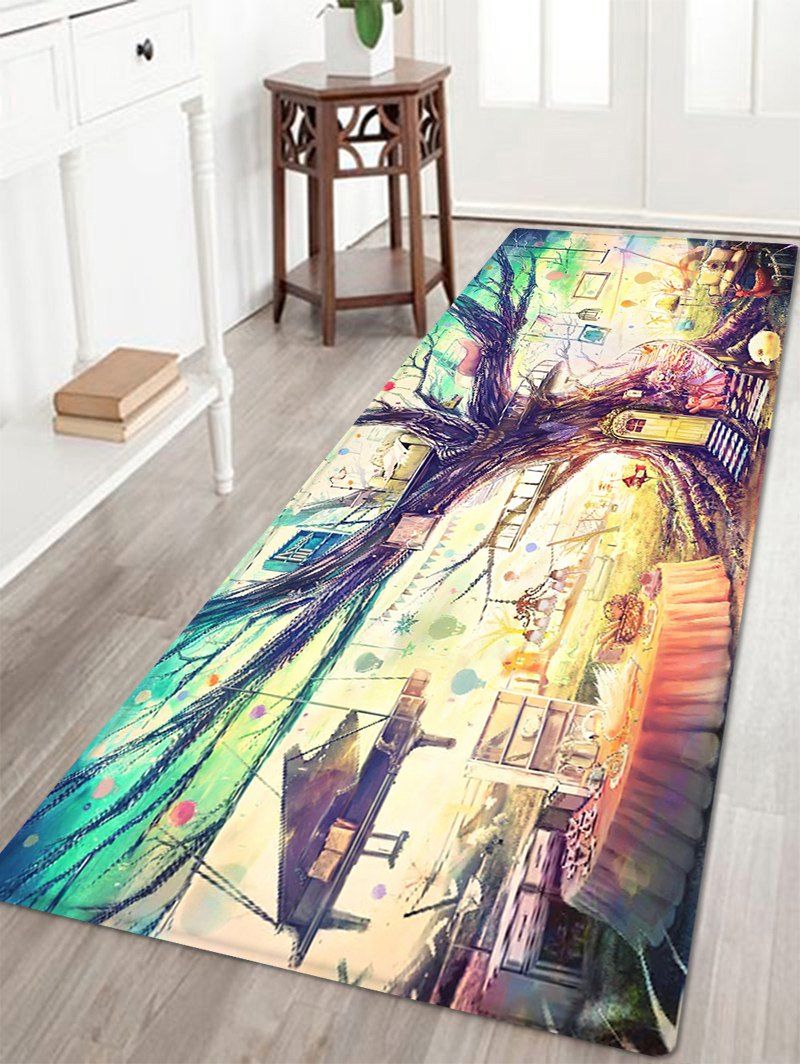 

Cartoon Home Tree Pattern Indoor Outdoor Area Rug, Colormix