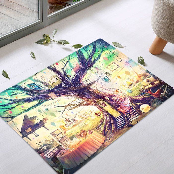 

Cartoon Home Tree Pattern Indoor Outdoor Area Rug, Colormix