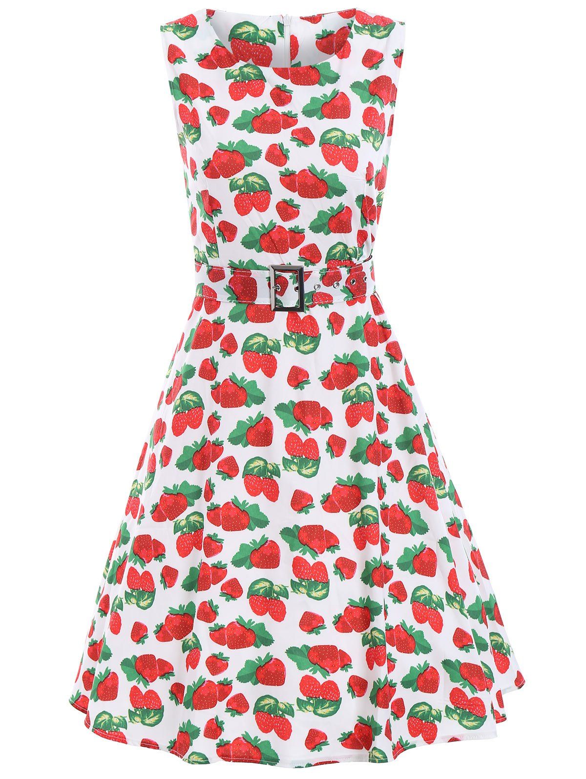 [17% OFF] 2021 Strawberry Print A Line Vintage Dress In RED | DressLily