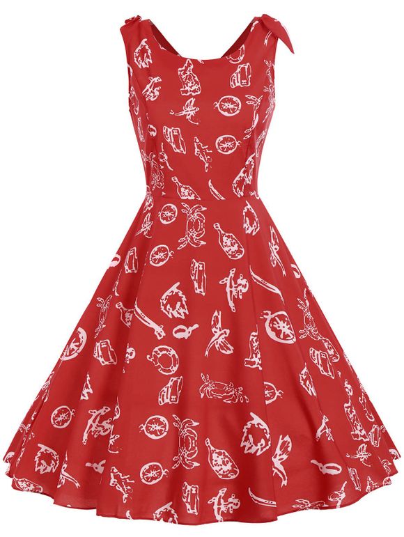 Imprimer une robe vintage haute taille - Rouge S