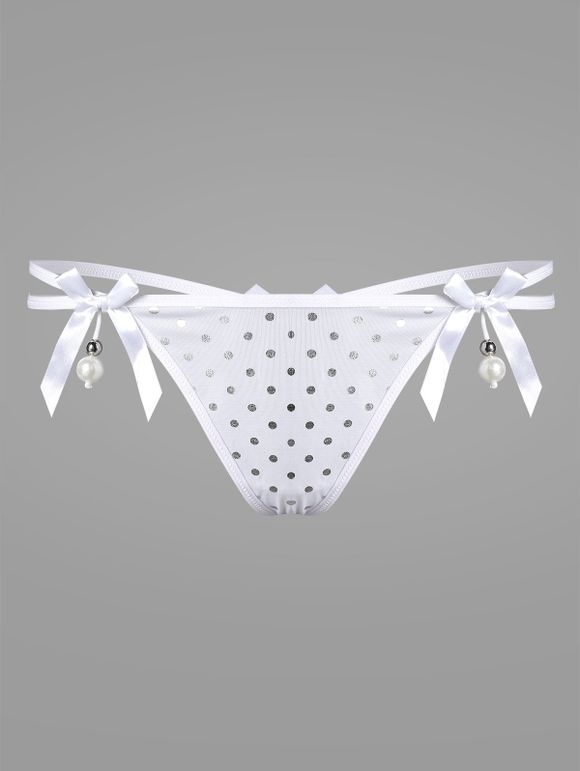 Lingerie  G-String A Pois Fausse Perle - Blanc ONE SIZE