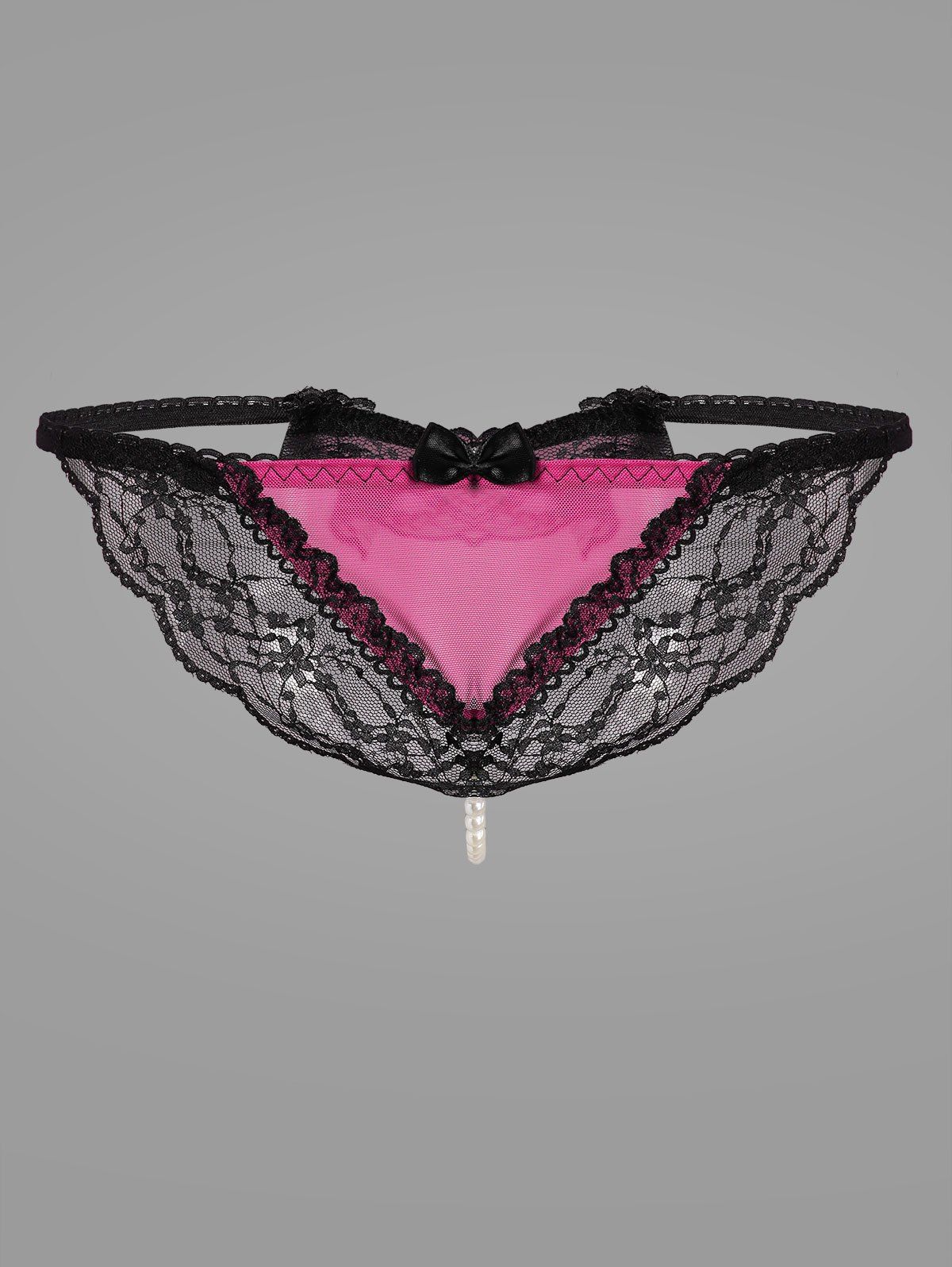 

Lace Faux Pearl G-String, Peach red