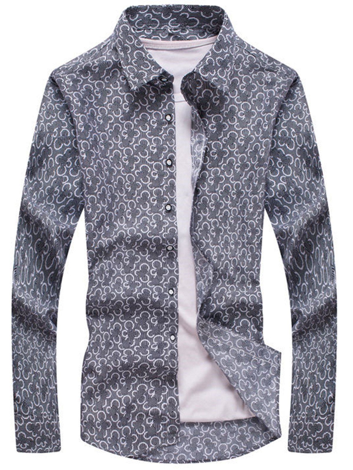 

Long Sleeve Floral Patterned Shirt, Gray