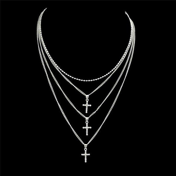 

Layered Rhinestone Crucifix Pendant Necklace, Silver