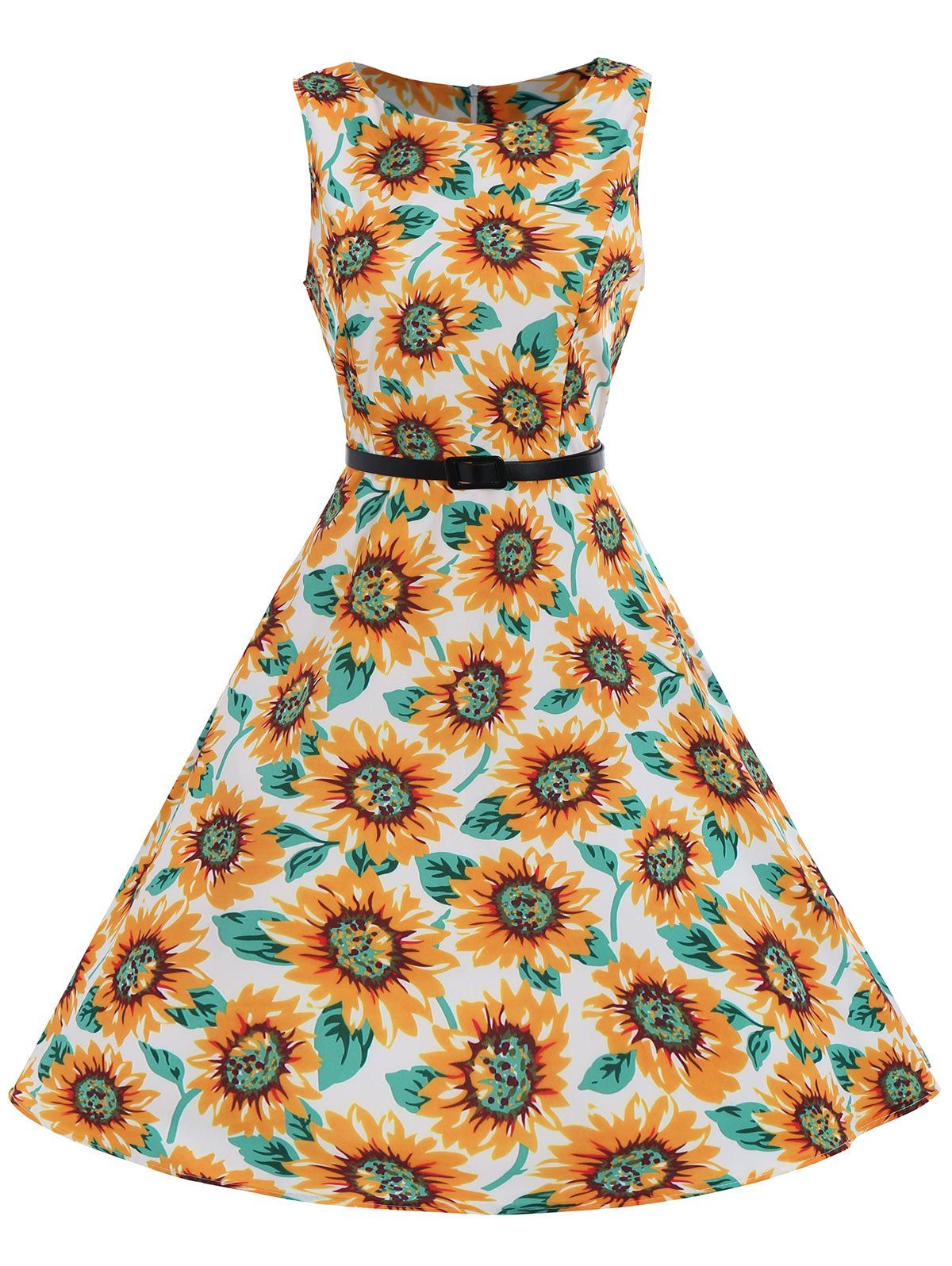 [41% OFF] 2021 Sunflower High Waist A Line Vintage Dress In YELLOW ...